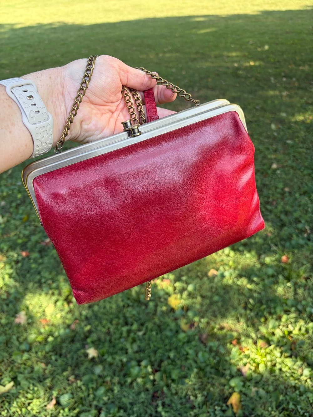 Classic Red Leather Frame-Top Shoulder Bag